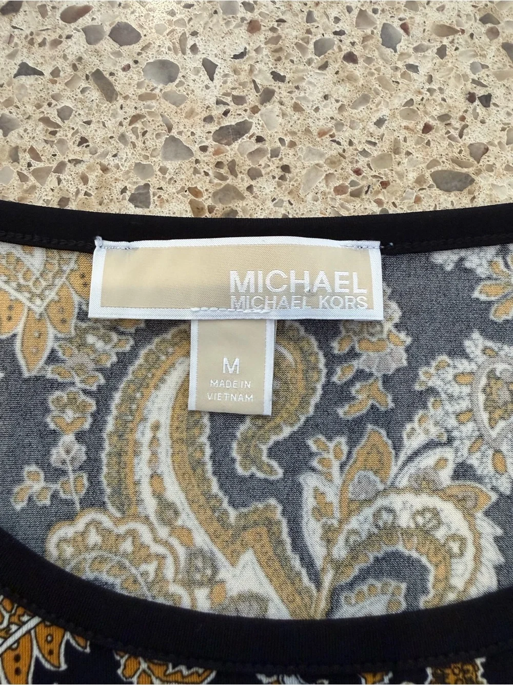 Michael Kors Black Dress with Gold Paisley Print